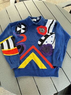 Vintage 1980's Bonnie and Bill by Holly Beaded Sweater Wearable‎ Art Women's L